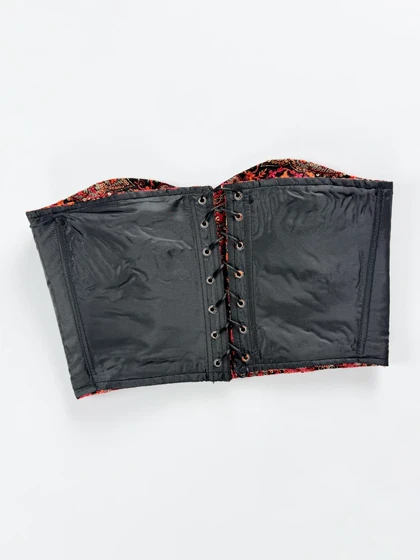 کراپ تاپ مجلسی دکلته فنر دار سوزن دوزی پشت‌باز بندی