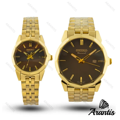 ساعت ست سیکو diamond طلایی صفحه قهوه ای s-10207