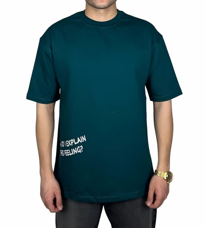 تیشرت آستین کوتاه مردانه سبز با چاپ نوشته سفید