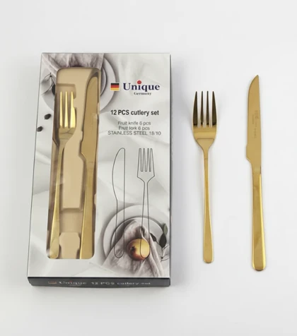 ست کارد و چنگال استیل طلایی یونیک (unique) / a238