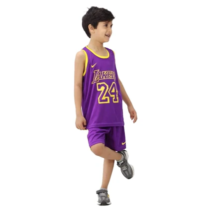 ست رکابی و شلوارک بسکتبالی ورزشی بچگانه لیکرز مدل Nike-PY-5A034 بنفش