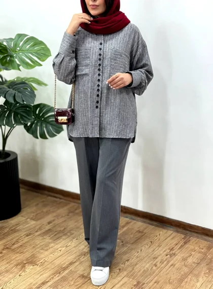 تونیک مانتویی دکمه دار شمیم