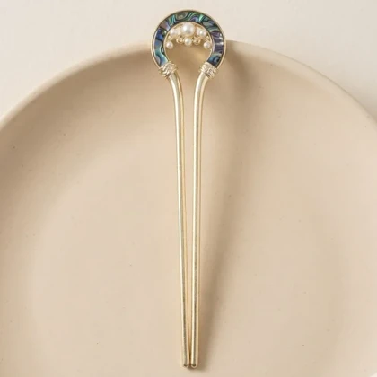 کانزاشی مو زنانه فلزی طرح پاپیون با نگین و مروارید مدل الیورا