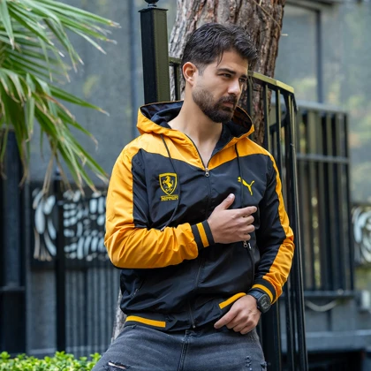 کاپشن مشکی زرد مردانه مدل Ferrari ویژه
