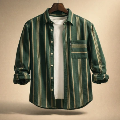 پیراهن پشمی مردانه راه راه سبز یشمی_طراحی مینیمال پرمیوم