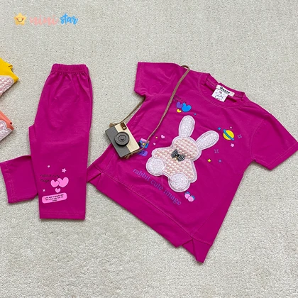 تیشرت شلوارک دخترانه DENIZ خرگوش پولکی 3 الی 8 سال