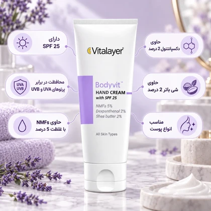 کرم مرطوب کننده دست ویتالیر مدل Bodyvit با SPF25 مناسب انواع پوست حجم 75ml