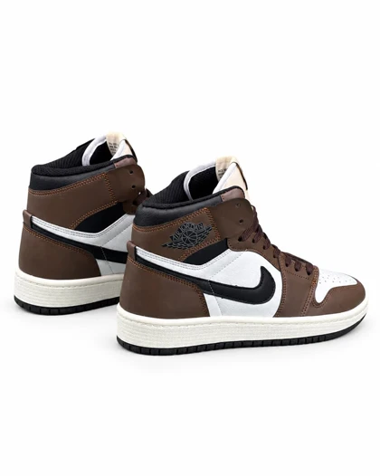 کفش کتانی مردانه مدل جردن وان ساق‌دار سفید قهوه ای Nike jordan1