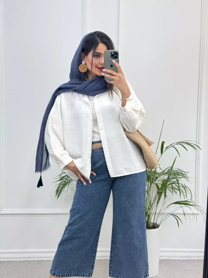 مانتو شومیزی باکسی سفید