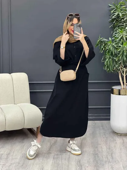 پیراهن بلند کمر گت تک جیب