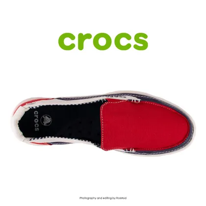لوفر زنانه کراکس - Crocs Walu Canvas Loafer Red/Oyster