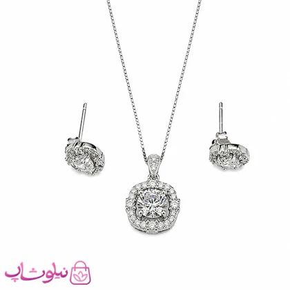نیم ست زنانه نقره ظریف وارداتی عیار 925 مدل نگین سفید جواهری دایره وزن 3/550 گرم