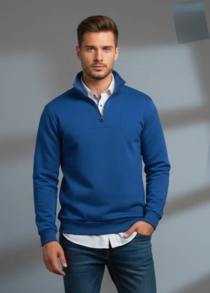 پکیج دورس مردانه نیم زیپ مدل Behbod-آبی + پیراهن مردانه سفید VQ