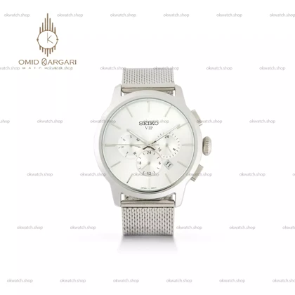ساعت مچی سیکو فول دیت بند حصیری سیلور صفحه سفید Seiko VIP