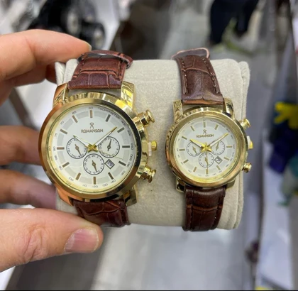 ساعت طرح سه موتوره رومانسون بند چرمی قهوه ای