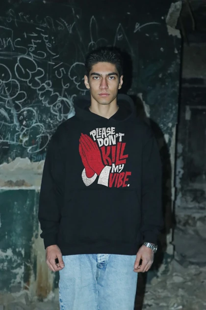 هودی مشکی اسپرت طرح نوشته Please Dont Kill My Vibe - فواصل