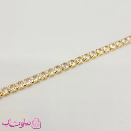 گردنبند دخترانه تنیسی طلایی رنگ نگین مربع سفید 45 سانت کد 2598
