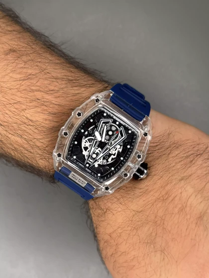 ساعت مچی ریچارد میل صفحه اسکلتون بند رابر سرمه ای Richard Mille