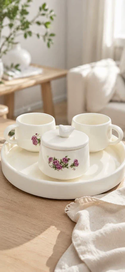 ست چای خوری فنجان و قندان دو نفره گل سرخی