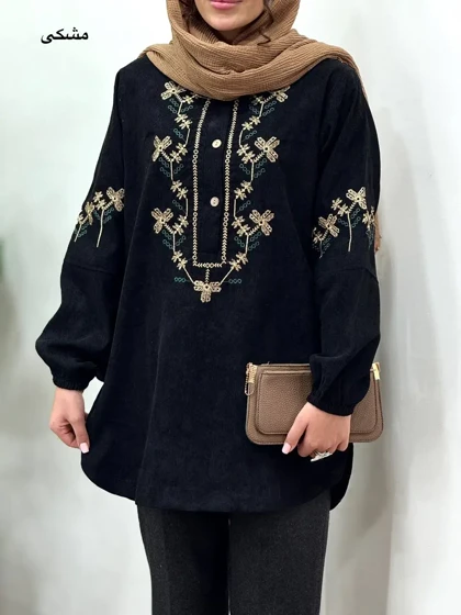 مانتو پاییزه گلدوزی گلبرگ