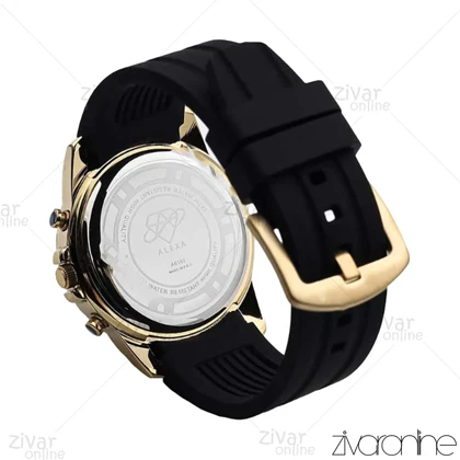 ساعت الکسا پریمیر A0102 مردانه سه موتوره قاب طلایی بند رابر مشکی 106210