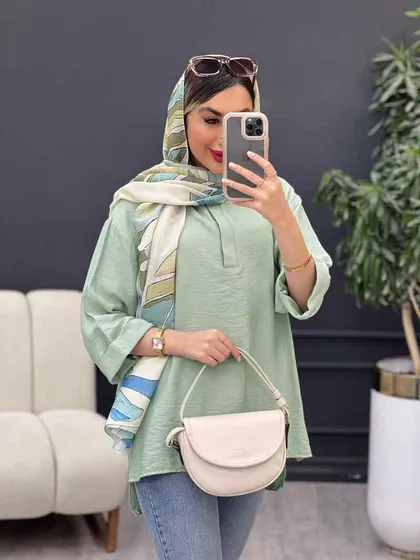 مانتو جلو بسته دکمه مخفی 4965