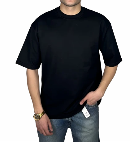 تیشرت آستین کوتاه مشکی ساده پارچه ماکان