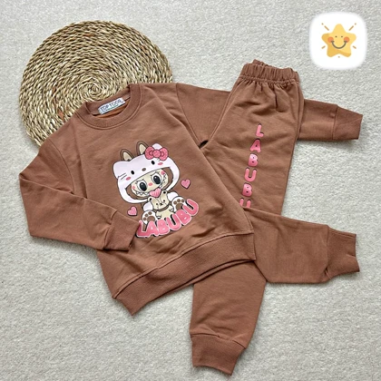 بلوز شلوار دخترانه جنس پنبه مدل لبوبو TT مناسب 4 تا 8 سال