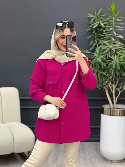 مانتو لینن رنگی دو جیب پاکتی