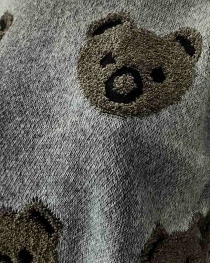بلوز بافت زنانه خرس تدی برجسته شنل دوزی یقه گرد آستین بلند کد 1945