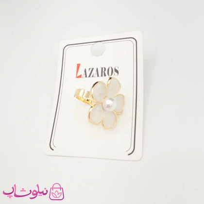 انگشتر زنانه فشن طلایی رنگ مدل گل صدفی با مروارید کد 200