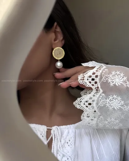 گوشواره سکه دوریالی مرواریدی