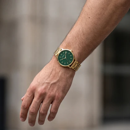 ساعت مچی مردانه فنتور صفحه سبز بند استیل طلایی مدل WF1034G-01