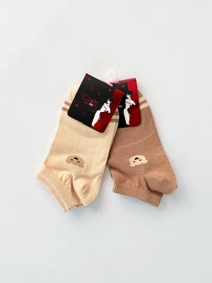 جوراب مچی نخ پنبه طرح خرس و قلب