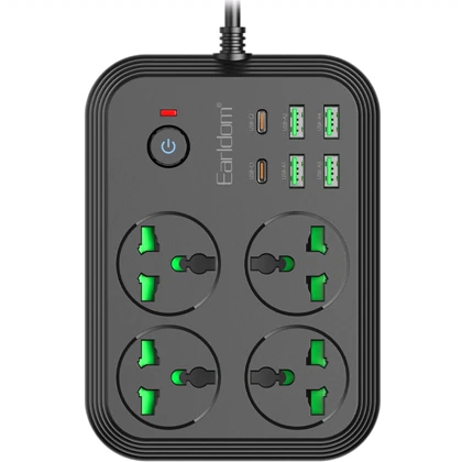 چند راهی برق 3000 وات چهار سوکت، چهار عدد USB و دو عدد تایپ‌سی ارلدام EARLDOM SC25