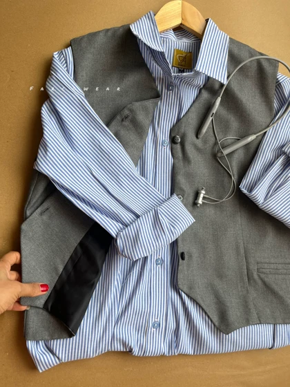 ست ژیله و شلوار توسی فاستونی کد 077