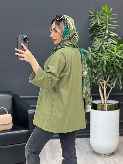 مانتو لینن چهاردکمه آستین پاکتی