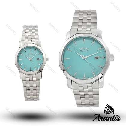 ساعت ست سیتیزن Diamond نقره ای صفحه آبی s-10187