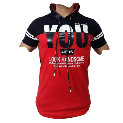 تیشرت مردانه کلاه دار YOU قرمز