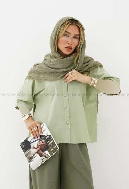 شومیز زنانه لینن آستین چاک کد1006325