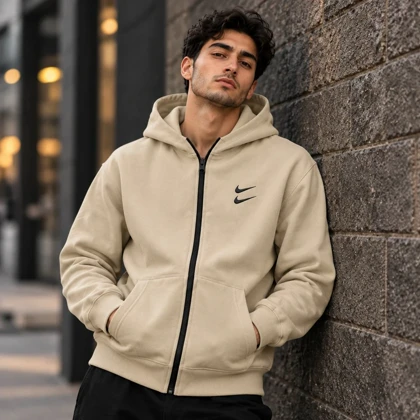 سویشرت دورس کلاهدار مردانه نایکی مدل Double Nike-کرم