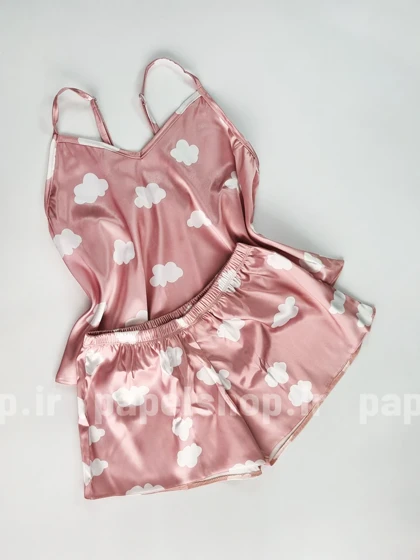 ست لباس خواب تاپ و شورتک ساتن طرح ابر