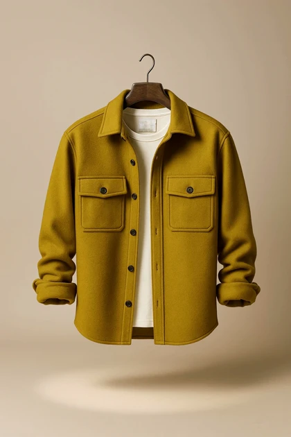 کت فوتر کوبیده خردلی زیتونی فوق‌العاده خاص و ضخیم استایل اولد مانی آزاد باکسی