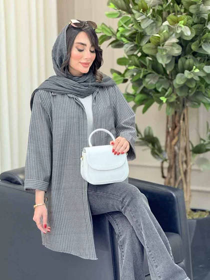 مانتو تک جیب راه راه بغل سه دکمه