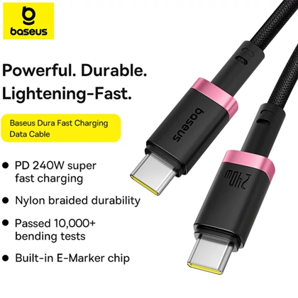 کابل تایپ سی به تایپ سی 240 وات 1 متری بیسوس Baseus P10377803U03 CB000169 سوپر فست شارژ و انتقال داده