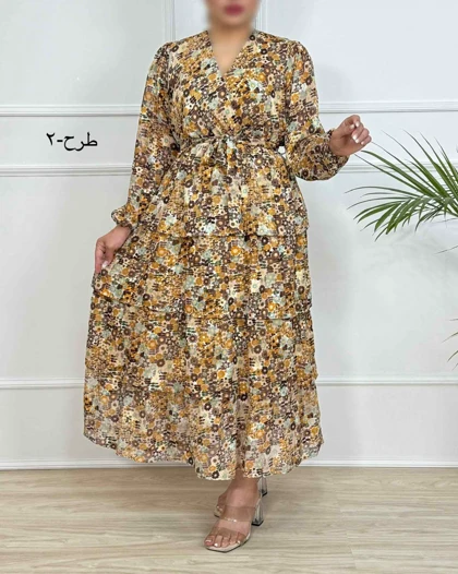 پیراهن الارا کد 094 ( حریر طرحدار طبقه‌ای )