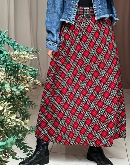 دامن چهارخونه پشمی قد 90 کد 50138