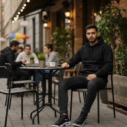 هودی کلاهدار مردانه بیسیک مشکی-مشکی