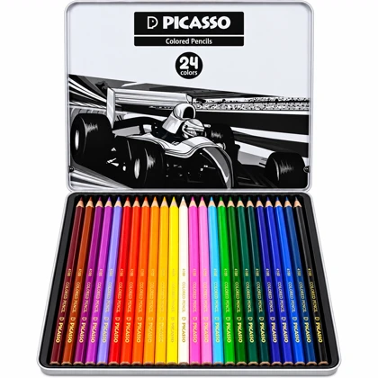 مداد رنگی 24 رنگ پیکاسو Picasso مدل GOL24-T جعبه فلزی