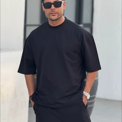 تیشرت لش باکسی مشکی مردانه پارچه ماکان